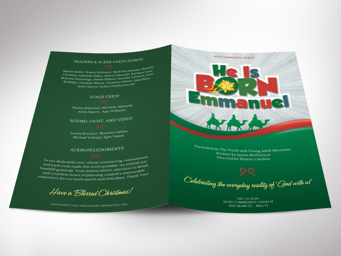 Christmas Musical Program Template: Green & Red Church Cantata (Canva, 5.5x8.5", Digital Download)