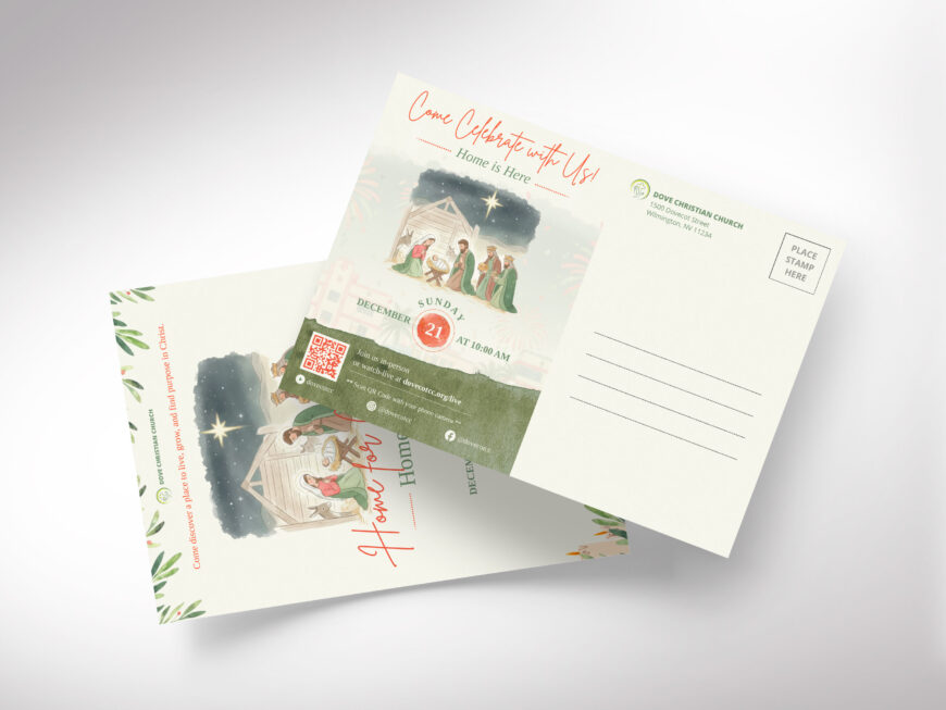 Retro Christmas Sunday Church Postcard Template, Canva EDDM