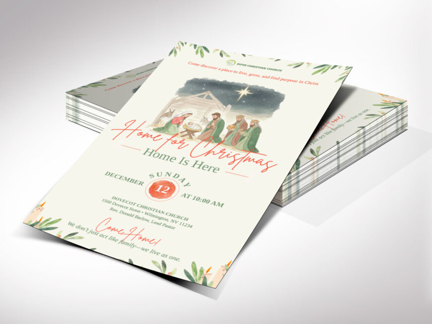 Retro Christmas Sunday Church Postcard Template, Canva EDDM