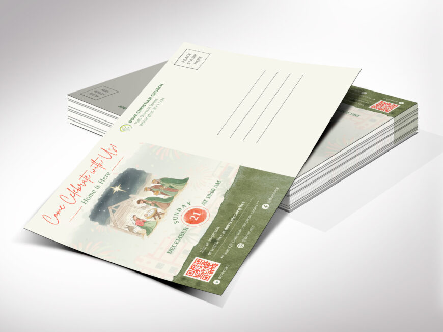Retro Christmas Sunday Church Postcard Template, Canva EDDM
