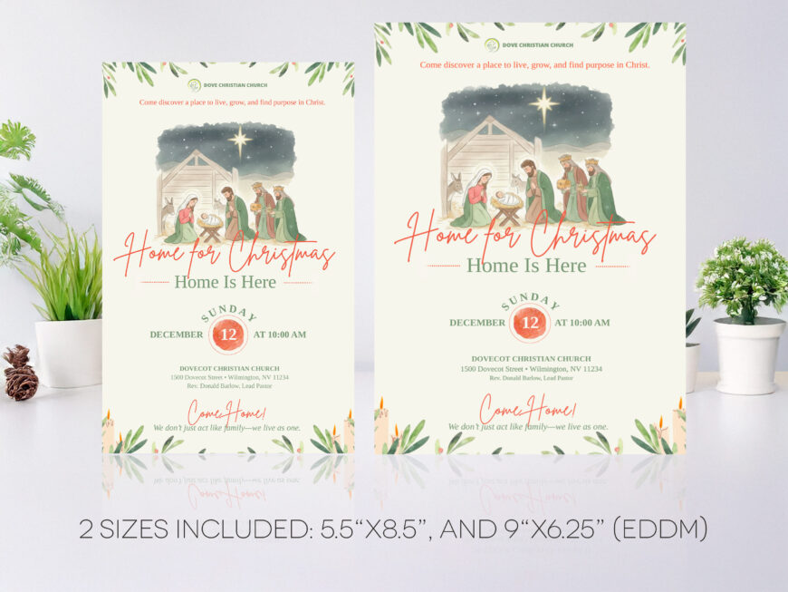 Retro Christmas Sunday Church Postcard Template, Canva EDDM