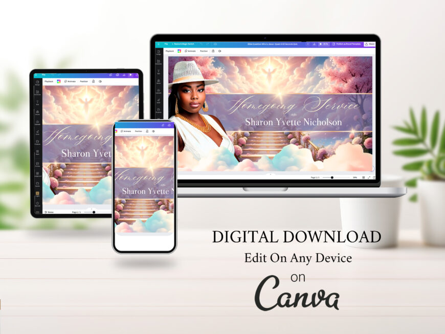 Heaven Stairway Funeral Slideshow Template Canva