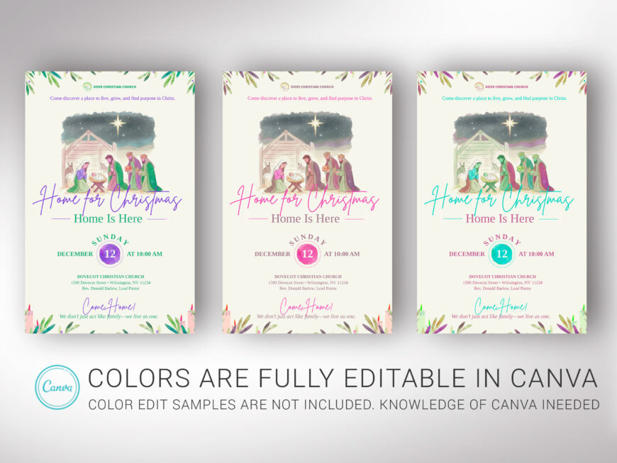 Retro Christmas Sunday Church Postcard Template, Canva EDDM