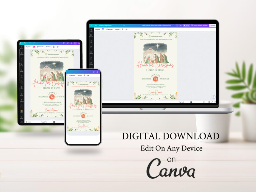 Retro Christmas Sunday Church Postcard Template, Canva EDDM