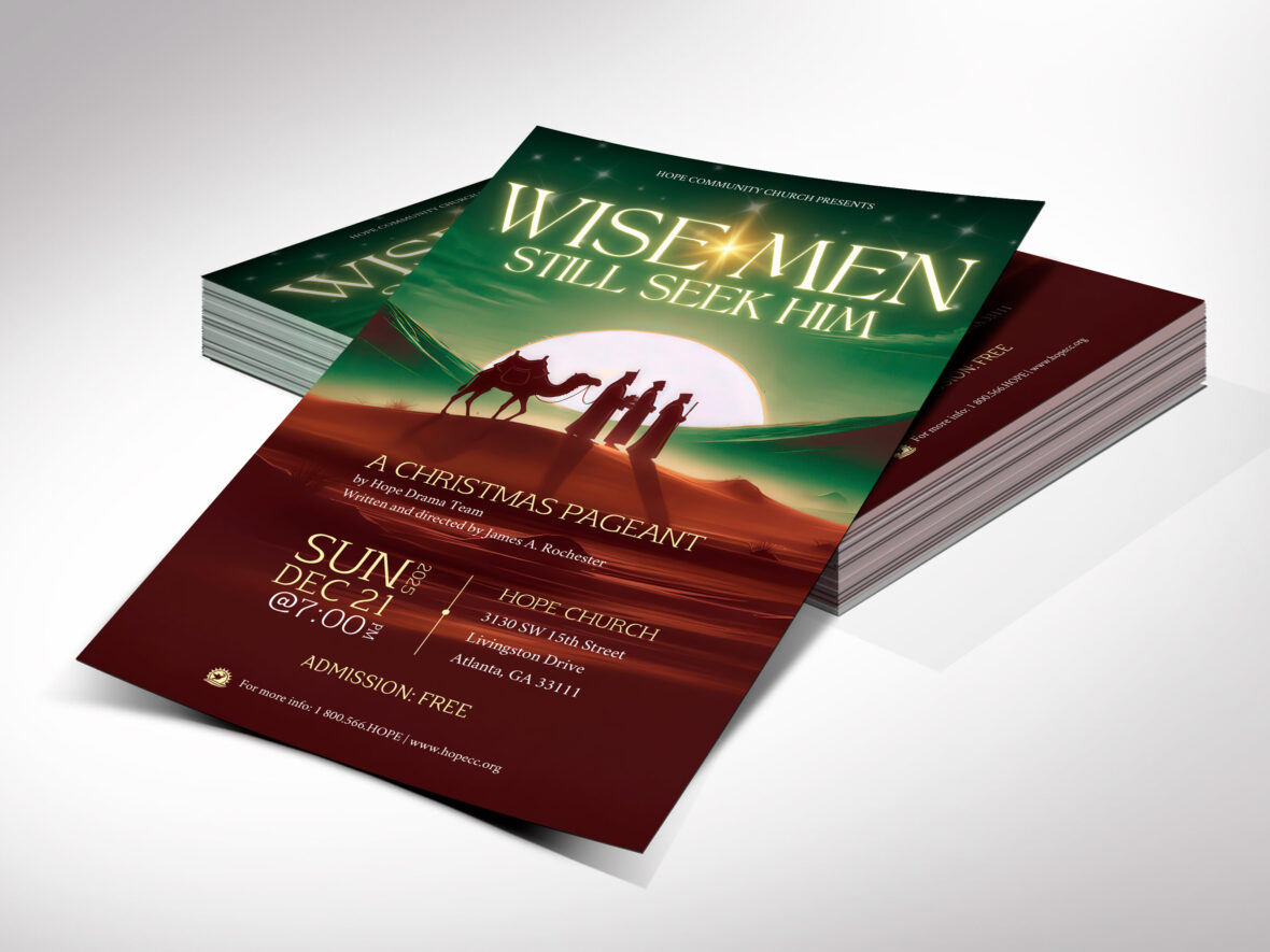 Wise Men Christmas Flyer Template | Green Gold Canva Design | Church Cantata Invitation (Digital Download)