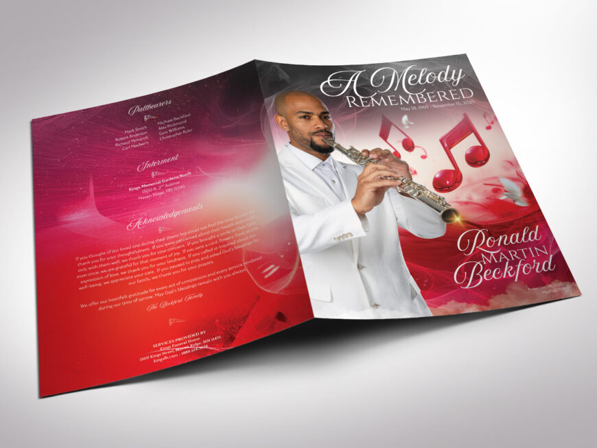 Red Musical Funeral Program Template