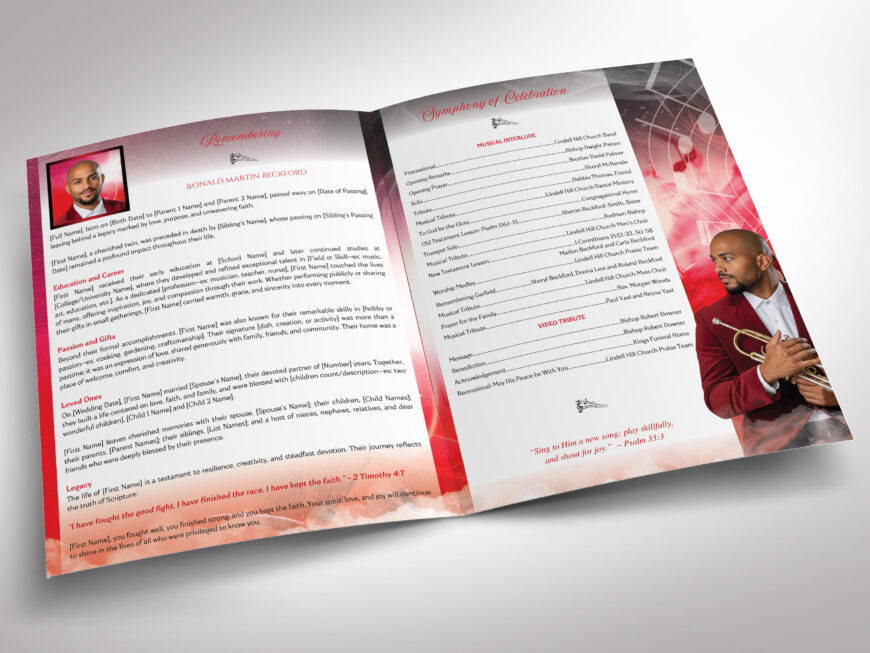 Red Musical Funeral Program Template