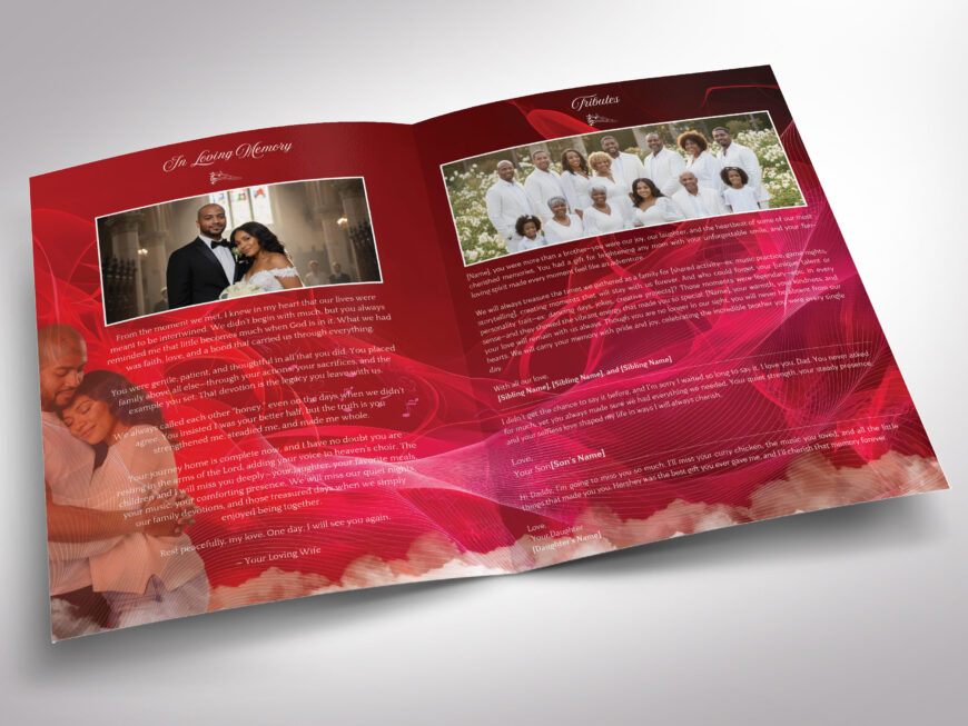 Red Musical Funeral Program Template