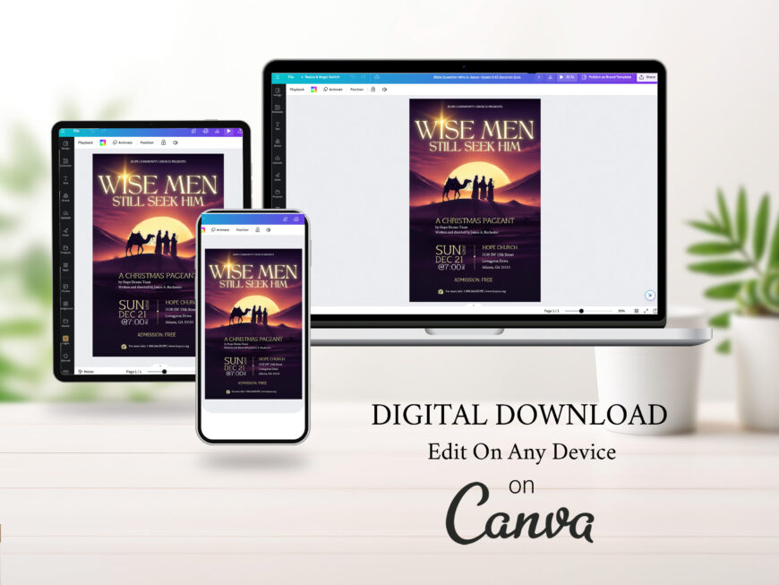 Purple Wise Men Christmas Flyer Template