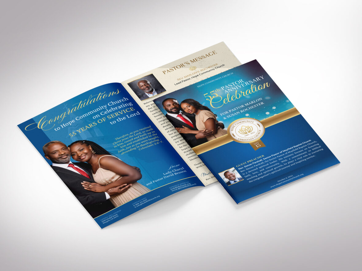 Blue Gold Church Souvenir Book Template | Small