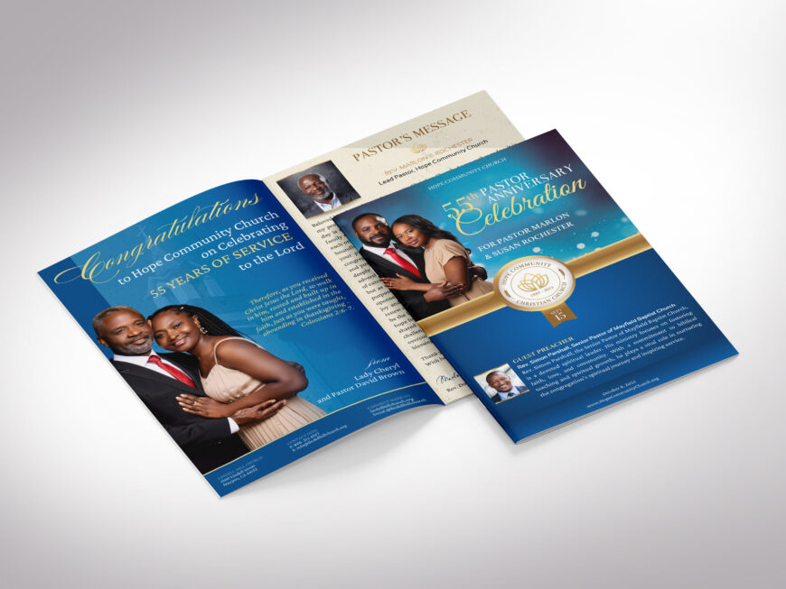 Blue Gold Church Souvenir Book Template | Small