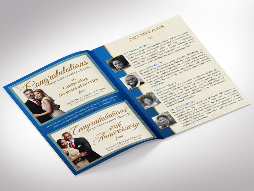 Blue Gold Church Souvenir Book Template | Small