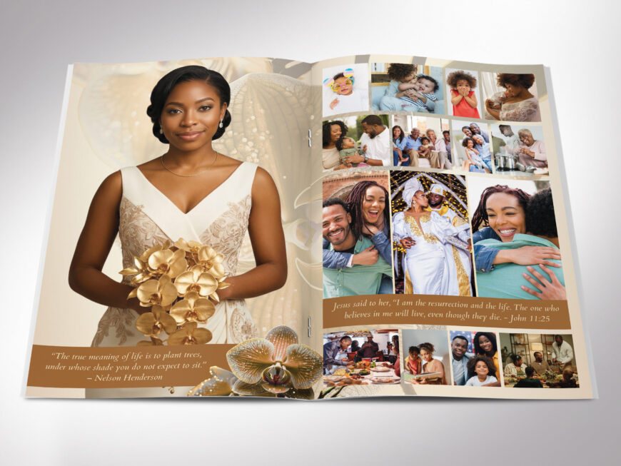 Beige Floral Funeral Program Template | 8 Page