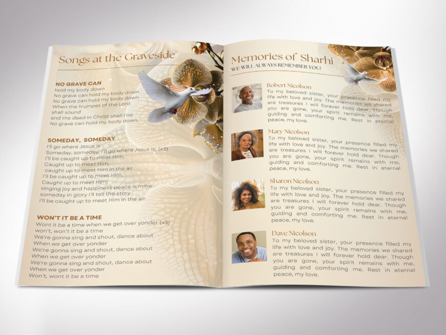 Beige Floral Funeral Program Template | 8 Page
