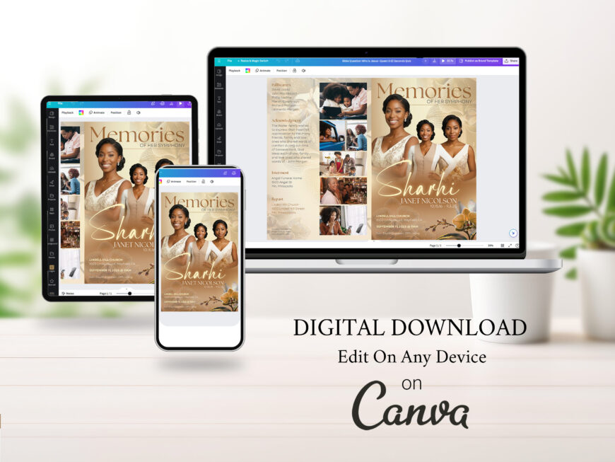 Beige Floral Funeral Program Template | 8 Page
