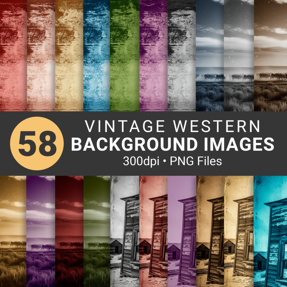 58 Vintage Western Digital Backgrounds Outlaw Scenery for Invitations and Flyers 300DPI (300 dpi PNGs)