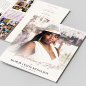Purple Floral Funeral Program Canva Template 8 Page
