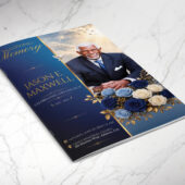 Blue Rose Funeral Program Canva Template 8 Page