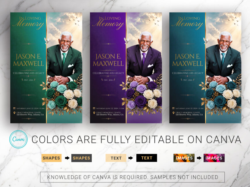 Blue Rose Funeral Program Canva Template 8 Page
