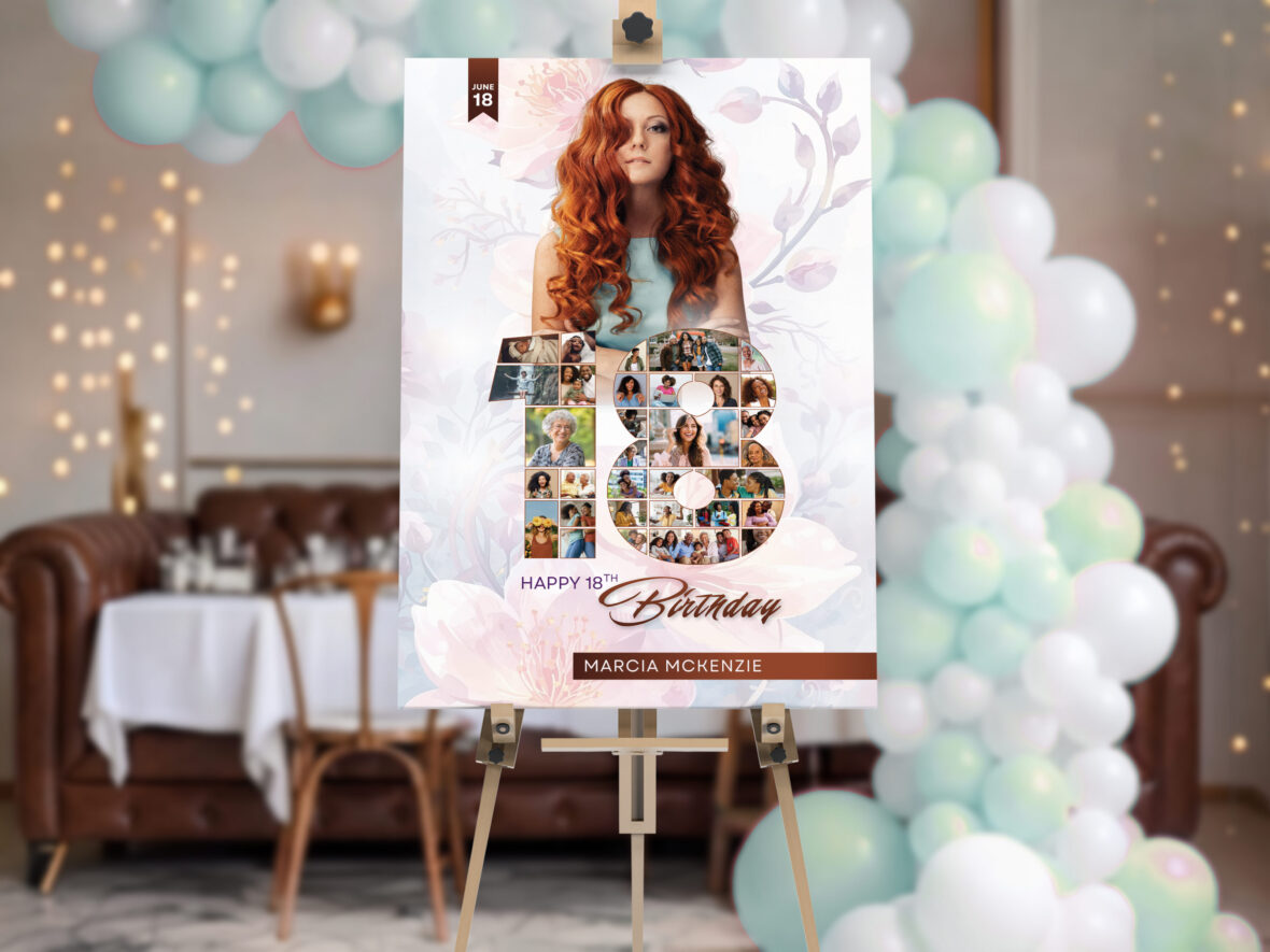 18th Birthday Photo Collage Template Floral